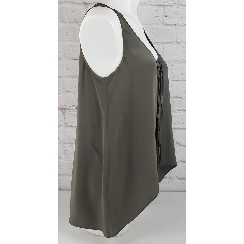 BCBGMaxAzria Mura Top/Tank ~ Dark Green/Olive Fringed 100% Silk ~ Size Small - Picture 5 of 9